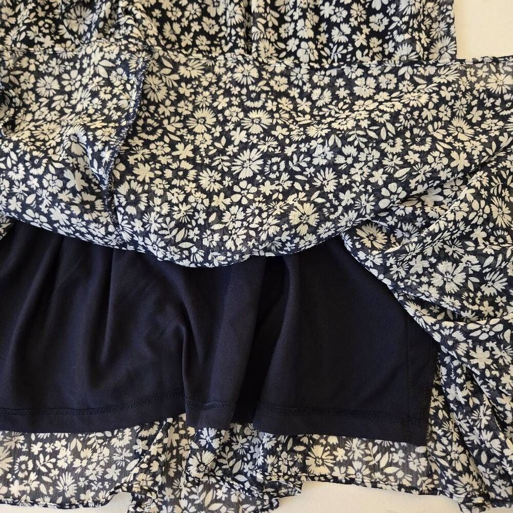 Tommy Hilfiger Womens Floral Ruffle Long Sleeve Chiffon Dress Navy White Size 12 - Picture 9 of 10